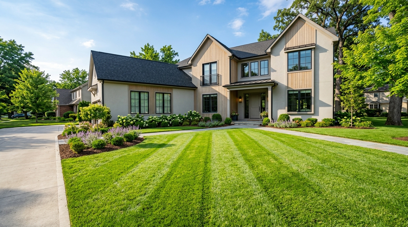 Freshly mowed lawn in Findlay Creek, Ottawa
