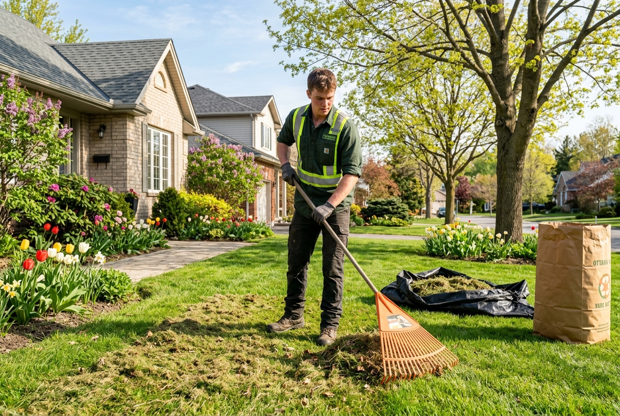 Spring yard clean up and lawn dethatching service in Findlay Creek, Ottawa